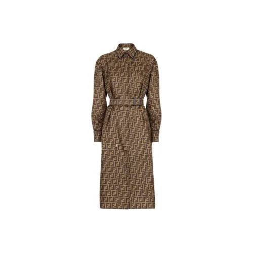 FENDI Длинное платье с длинными рукавами женское коричневое