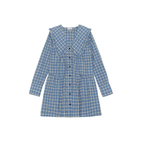 GANNI Blue Женские Длинные Рукава Платья