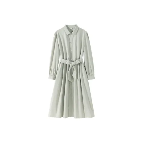 hacikis Длинное платье с длинными рукавами женское бамбуковый лист Rice