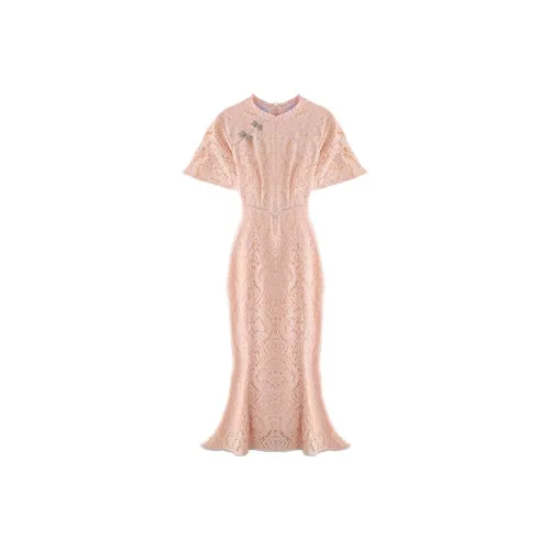 JINYE ORIENTAL Платье с хвостом Кораллово-розовое