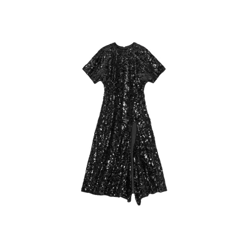 GANNI Короткое платье с короткими рукавами женское черное