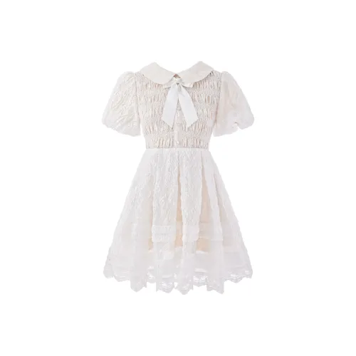 Blovelan Короткий рукав Платье Женское Абрикосовый Белый