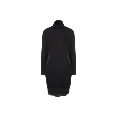 Yohji Yamamoto Черные Женские Длинные Платья с Длинными Рукавами