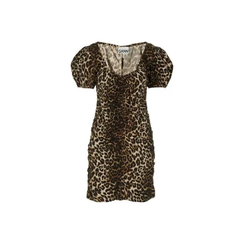 GANNI Коричневый Женские Короткие Платья с Рукавами