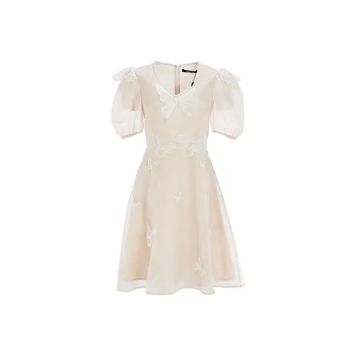 Marie Elie Абрикос Женские Короткие Платья с Рукавами