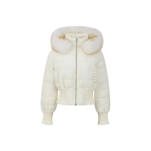 Ariseism Cropped Slim Fit Hooded Winter Puffer Jacket с меховой воротником Women's