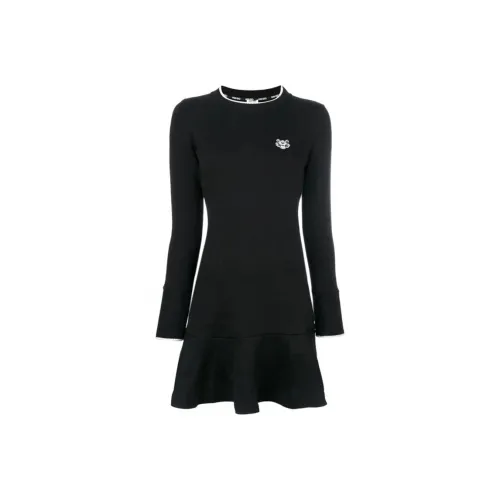 KENZO Черное Женское Длинное Платье с Рукавами