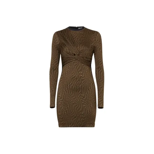 FENDI FW21 Длинное платье с длинными рукавами женское коричневое