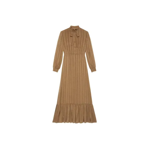 GUCCI SS22 Длинное платье с длинными рукавами женское умбра