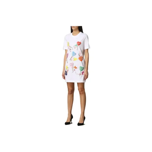 LOVE MOSCHINO Белое Женское Короткое Платье с Рукавами