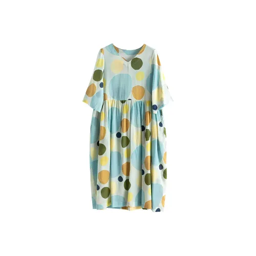 ZIMO Короткий рукав Платье Женское Светло-синий