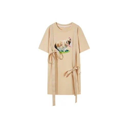 ITIB COLOR ALL IN Молочно-чайный Бежевый Женские Короткие Платья с Рукавами