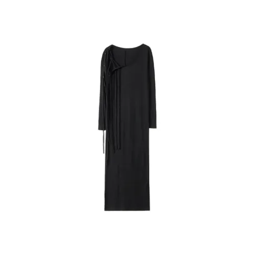 Yohji Yamamoto Черные Женские Длинные Платья с Длинными Рукавами