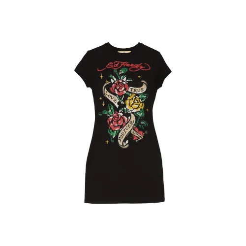 Ed Hardy Черное платье с коротким рукавом E1OAW365 для женщин