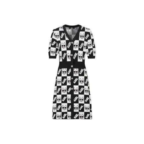 KARL LAGERFELD Короткий рукав Платье Женское Черно-белое