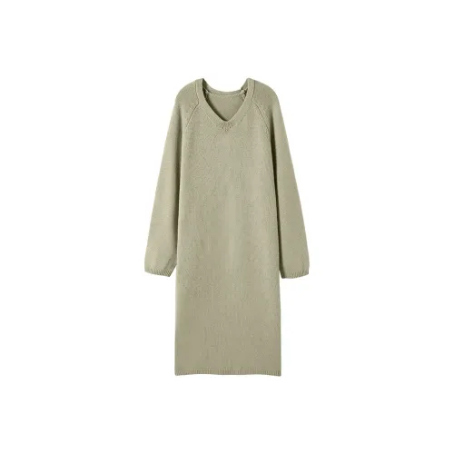 YESWOMEN Шалфейно-зеленый Женские Длинные Платья с Рукавами