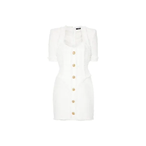 BALMAIN FW24 Короткое платье с короткими рукавами женское белое