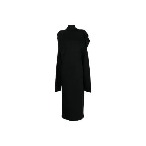 Yohji Yamamoto Черные Женские Длинные Платья с Длинными Рукавами