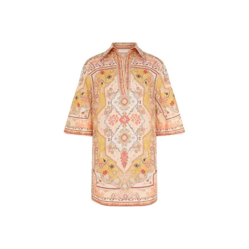 Zimmermann Горчичный желтый Многоцветный Женские Короткие Платья с Рукавами