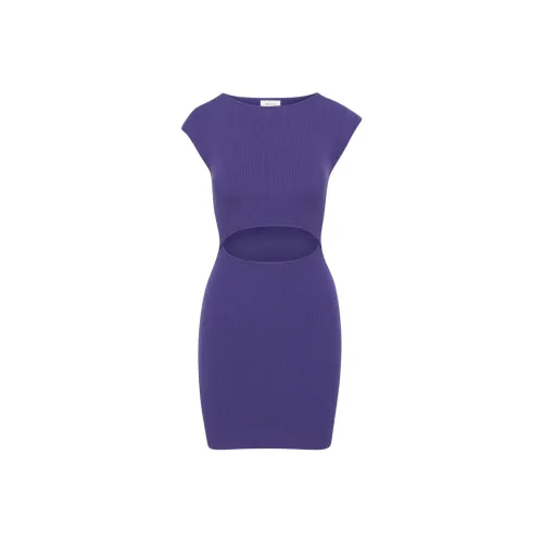 ARITZIA WILFRED Бесплатно Cut Out KNIT Мини Платье Короткий Рукав Платье Женские Deep Фиолетовый Темно-фиолетовый