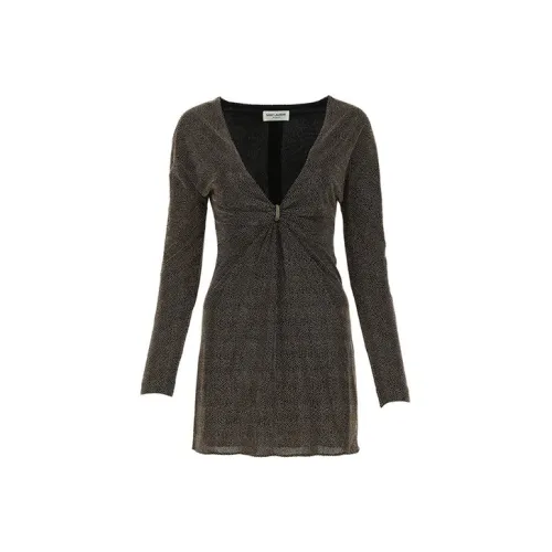 SAINT LAURENT Умбра Женские Длинные Платья с Рукавами