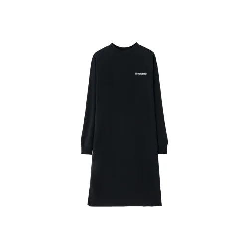 SOON FLOWER Black Женские Длинные Платья с Рукавами