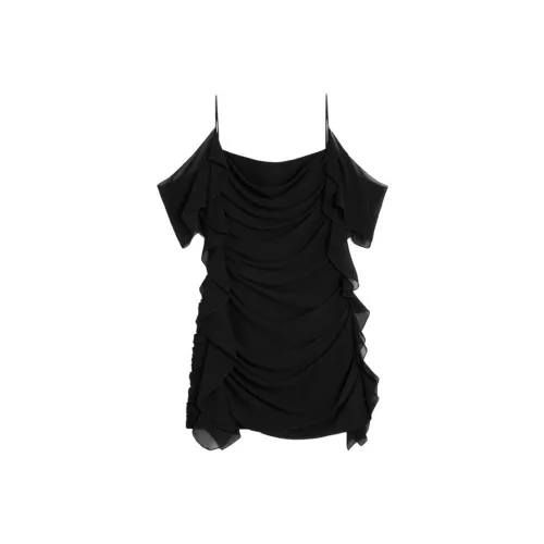 CELINE Короткое платье с короткими рукавами женское черное