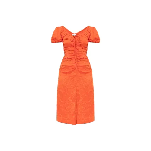 GANNI Короткое платье с короткими рукавами женское оранжевое