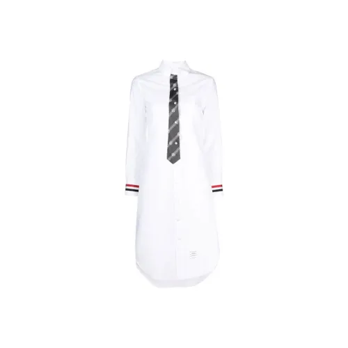 THOM BROWNE Белое Женское Длинное Платье с Рукавами