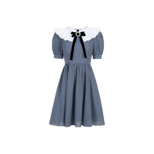 AIVEI Короткое платье с короткими рукавами женское синее