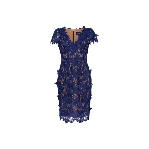 Marchesa Notte Army Синий Женские Короткие Платья с Рукавами
