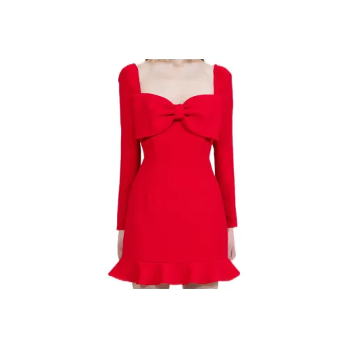 Self Портрет Длинный Sleeved Платье Женское Красное