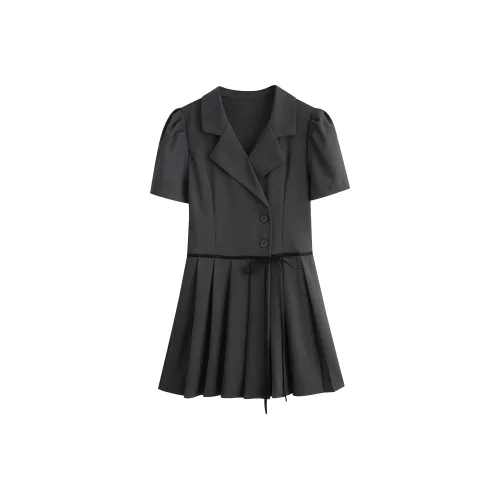 LSVE Короткий рукав Платье Женское Элегантное Серое