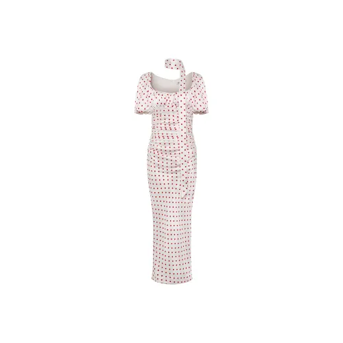 Maison Wester Короткий рукав Платье Женское Красное в горошек