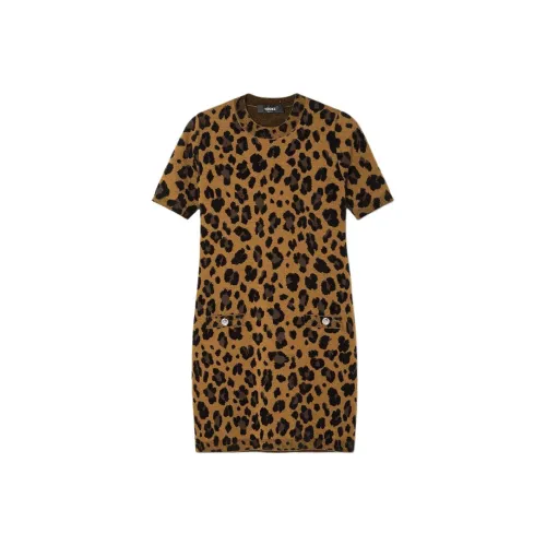 VERSACE SS24 Короткое платье с короткими рукавами женское коричневое