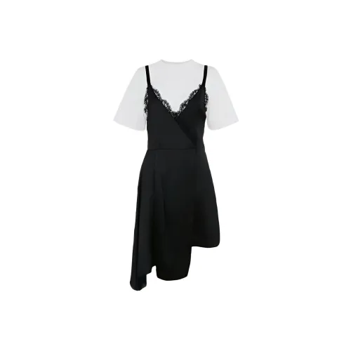 Alexander McQueen Черно/Белые Женские Короткие Платья с Рукавами