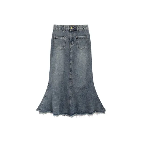 Garbege Винтажный синий Женские джинсовые длинные юбки