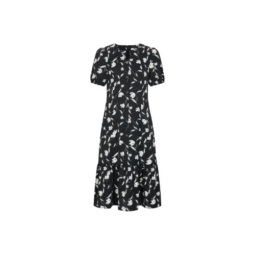 JZ. ANNAKRO Короткий рукав Платье Женское Цветочное Черное