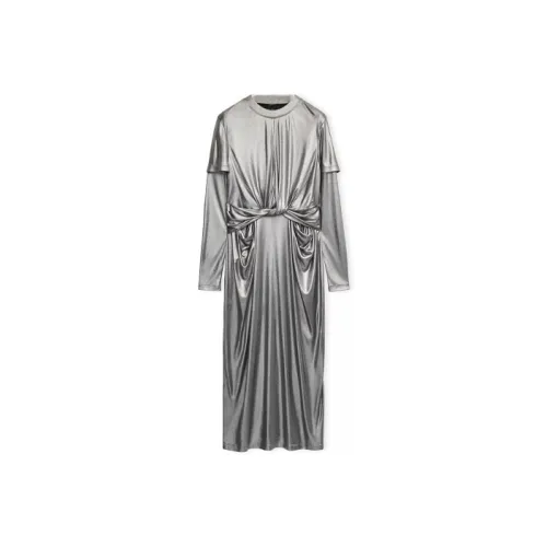 LOEWE SS23 Silver Женские Длинные Платья с Рукавами