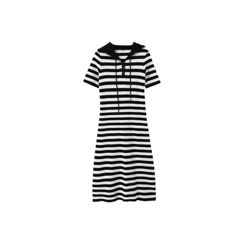 XIANGYING Короткий рукав Платье Женское Черное