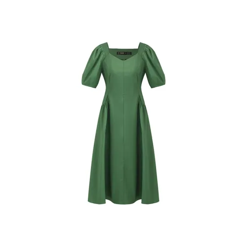GOELIA Короткий рукав Платье Женское Лесной зеленый