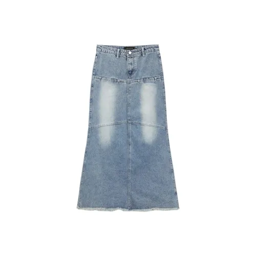 PZGE Denim Long Skirt Women's Blue