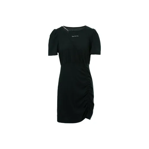 LOFT SHINE Черное Женское Короткое Платье с Рукавами