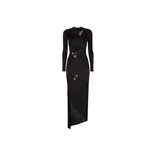 FENDI X VERSACE Черное Женское Длинное Платье с Рукавами