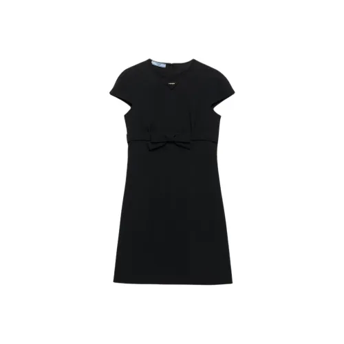 PRADA Черные Женские Короткие Платья с Короткими Рукавами