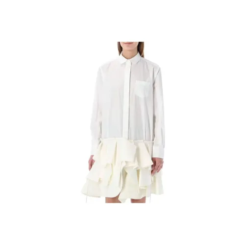 sacai Белое Женское Длинное Платье с Рукавами