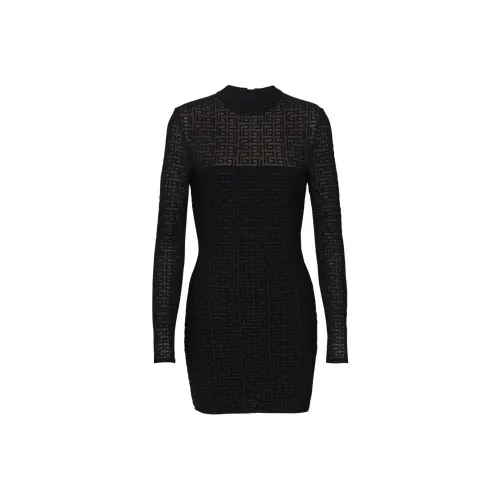 BALMAIN Черное Женское Длинное Платье с Рукавами