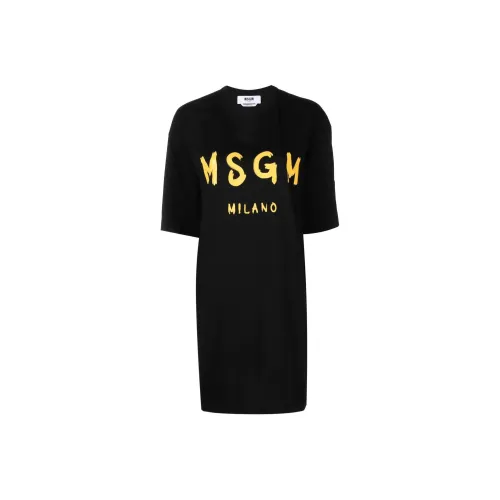 MSGM Черное Женское Короткое Платье с Рукавами
