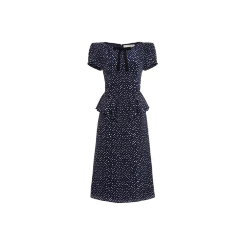 Alessandra Rich SS25 Короткий рукав Платье Женское Морской синий