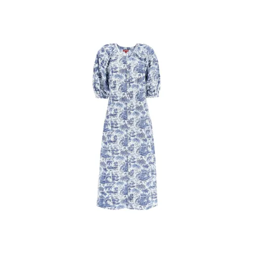 Staud Blue Женские Короткие Платья с Рукавами